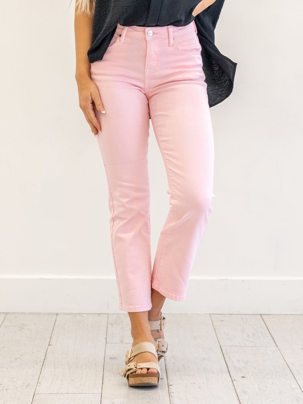Risen Jeans "Morning Meadow" High-Rise Straight Leg Jeans (Style# RDP5503-Pink)